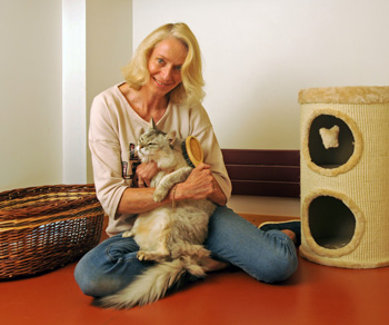 Béa Meier beim Pflegen eines Katzengastes